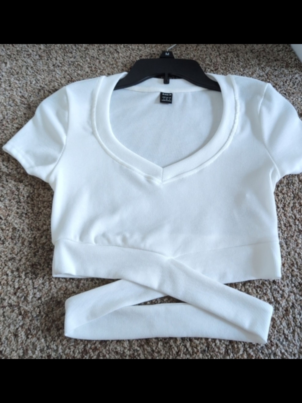 SHEIN White Short Sleeve Ribbed Wrap-Front Crop Top